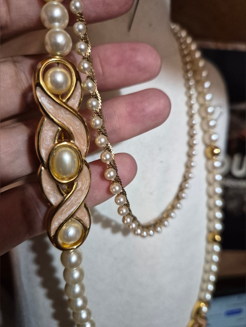 Very Rare Napier Pearl Necklace with Pink Enamel Set